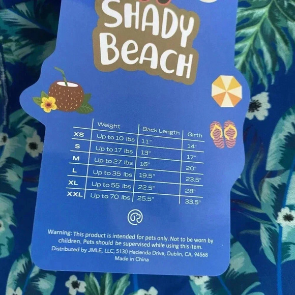 Shady Beach Aloha Tropical Blue Pet Dog Top Shirt Costume Medium Up To 27lbs NEW - Picture 5 of 6